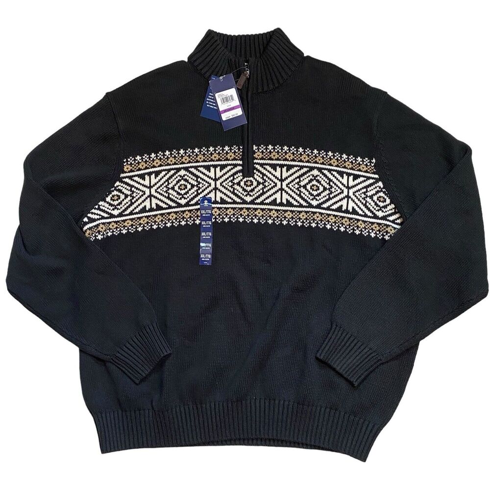 Izod 1/4 Zip Fair Isle Black Sweater Cotton Blend NWT Men’s Size 2XL NEW - Picture 4 of 13